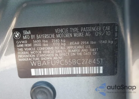 2011 BMW 550I xDrive from USA, damaged, VIN WBAFU9C55BC278451